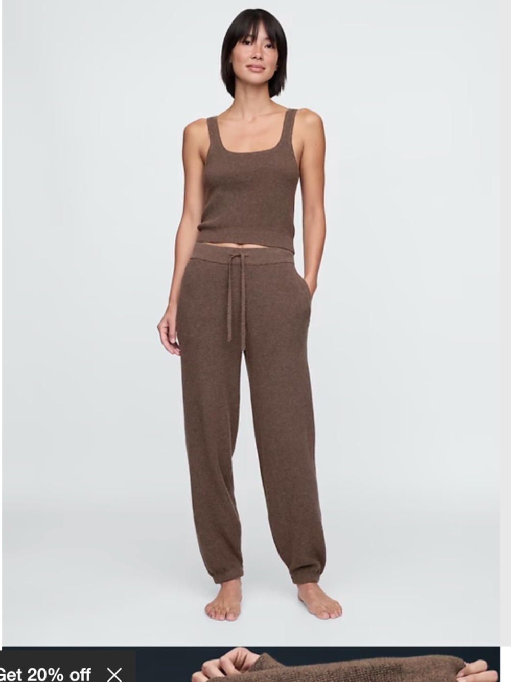 Gap CashSoft Brown Waffle PJ Cropped Tank Top and Joggers Petite Medium